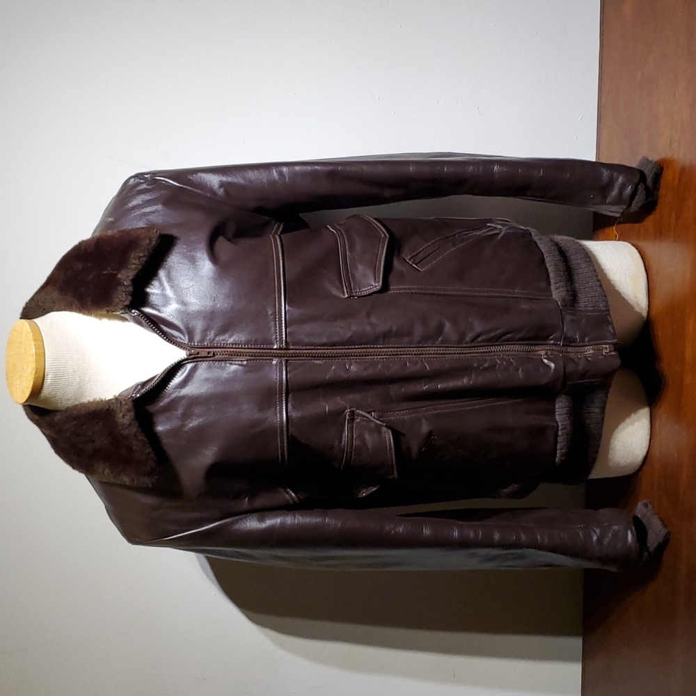 Vintage Flight Bomber Leather Jacket With Fur Lining